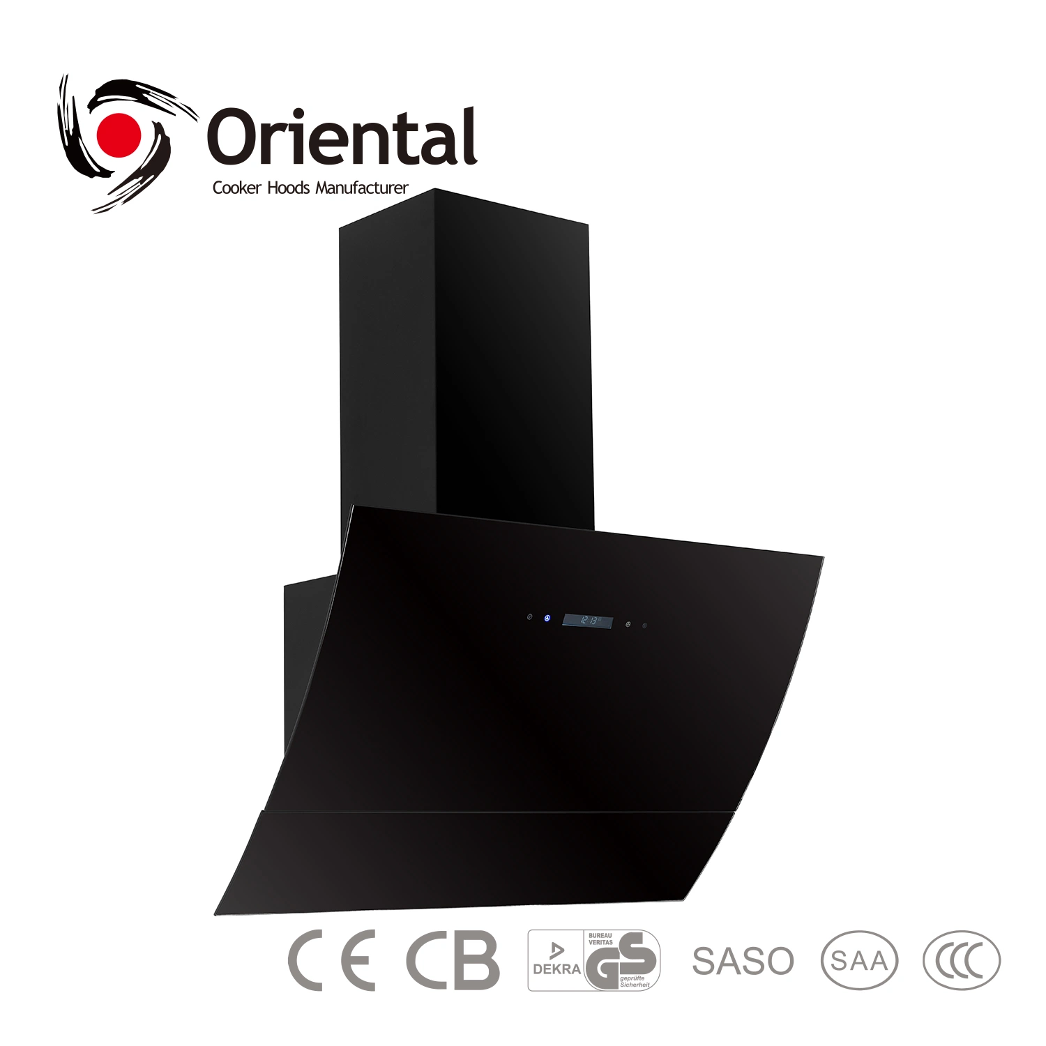 700mm Curved Black Glass Auto-Run Angled Cooker Hood