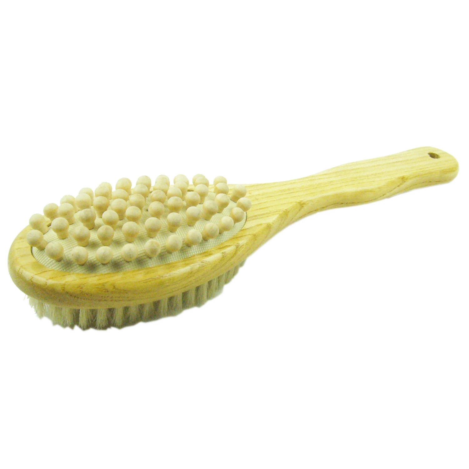 Eco-Friendly Natural Double Side Oval Head with Massager DOT Wood Body Bath Brush Skin Scrub Exfoliating Scrubber Bath Brush