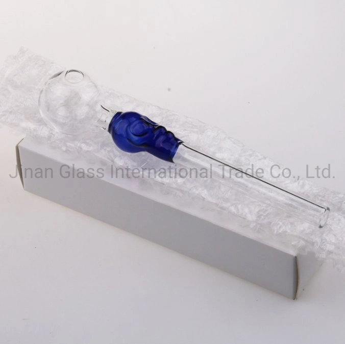 New Stock 145mm Transparent Glass Blue Skull Pipe Oil Burner Glass Smoking Water Pipe