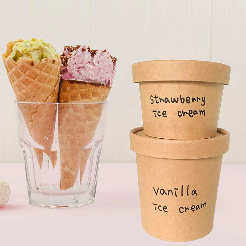 Custom Logo Printing Disposable Ice Cream Cup Paper with Spoon Kraft Paper Bowl for Ice Cream