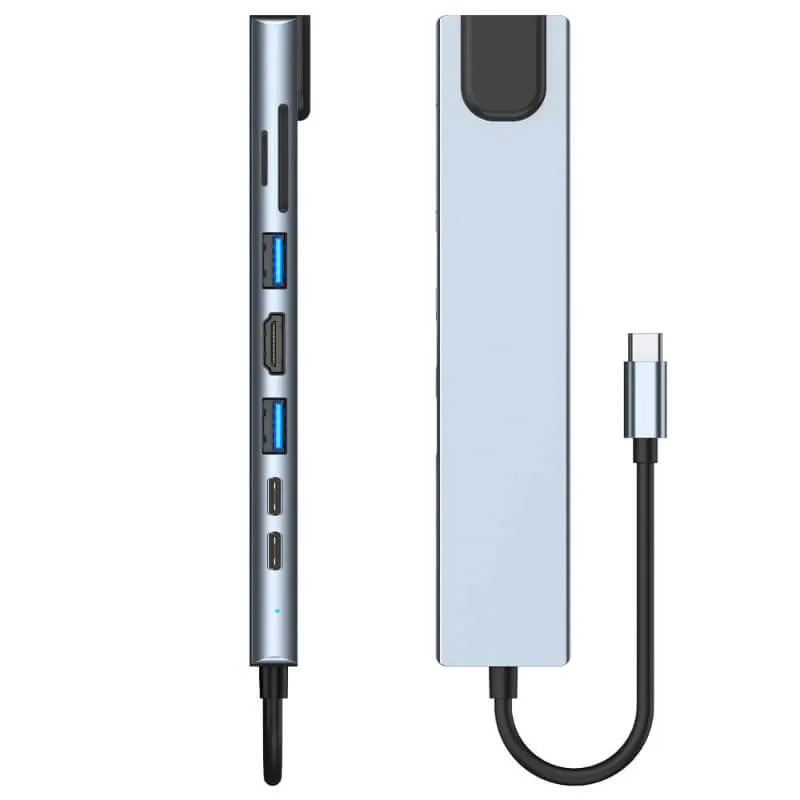 Hub USB 1 en 8 USB-C para portátiles compatible con HDMI+RJ45/USB/PD 87W/SD/TF/PD adaptador