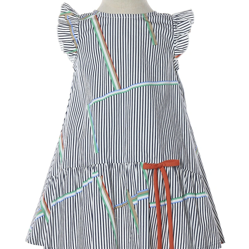 Korea Style Black White Vertical Stripe Girls Frock Kids Summer Dresses