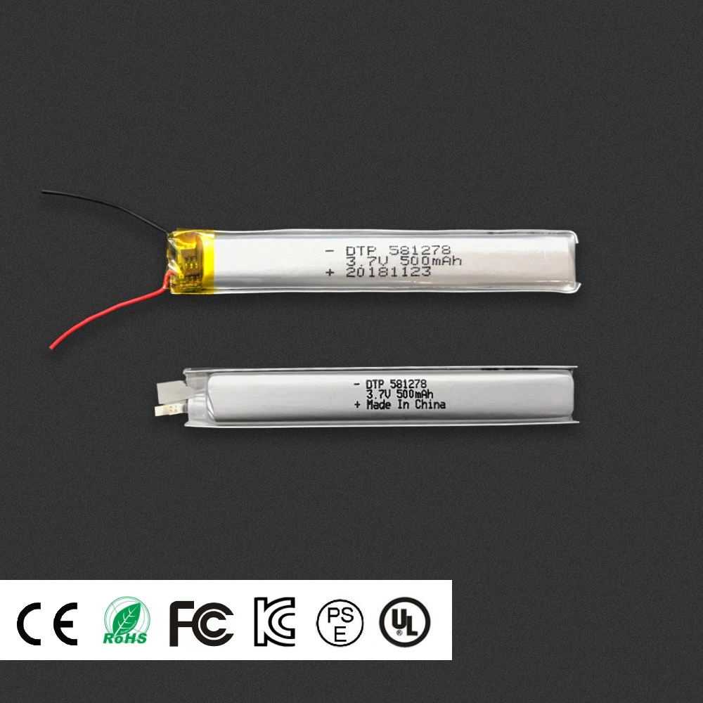 Certificado Kc de bateria de iões de lítio do fabricante da China 581278 3.7V 500mAh Pilhas recarregáveis