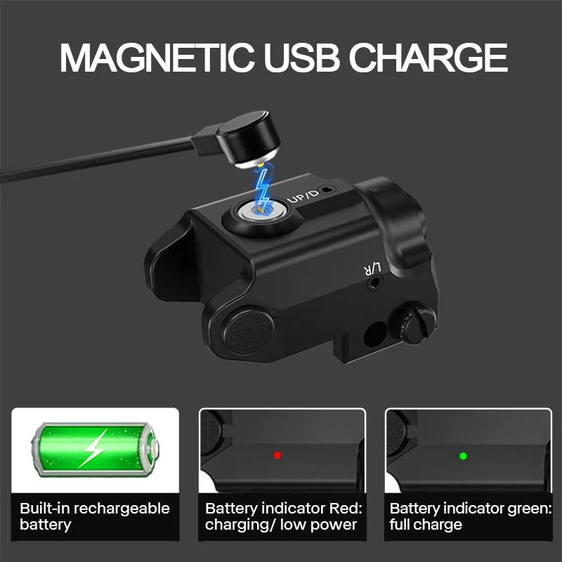 Tactical Green Laser Sight Magnetic Rechargeable Mini Gun Strobe DOT Sight Weapon Scope for 20mm Rail Built-in Battery