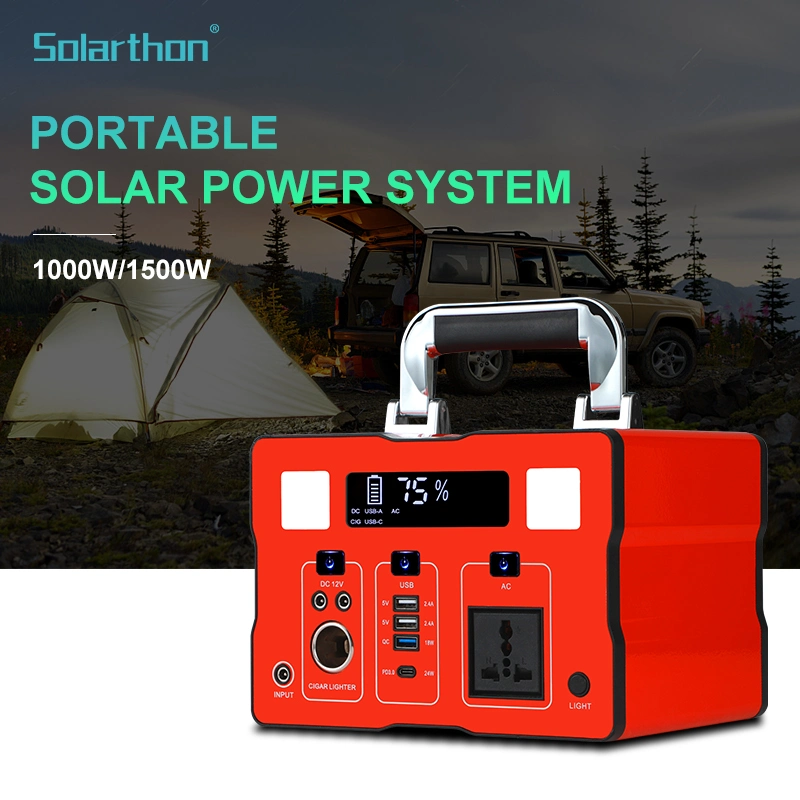 Solarthon Solar Power System with AC Output Power Generator Mobile Charger USB 500W/1000W Rechargeable Solar Portable Power Station for Home/ Outdoor/ Camping/E