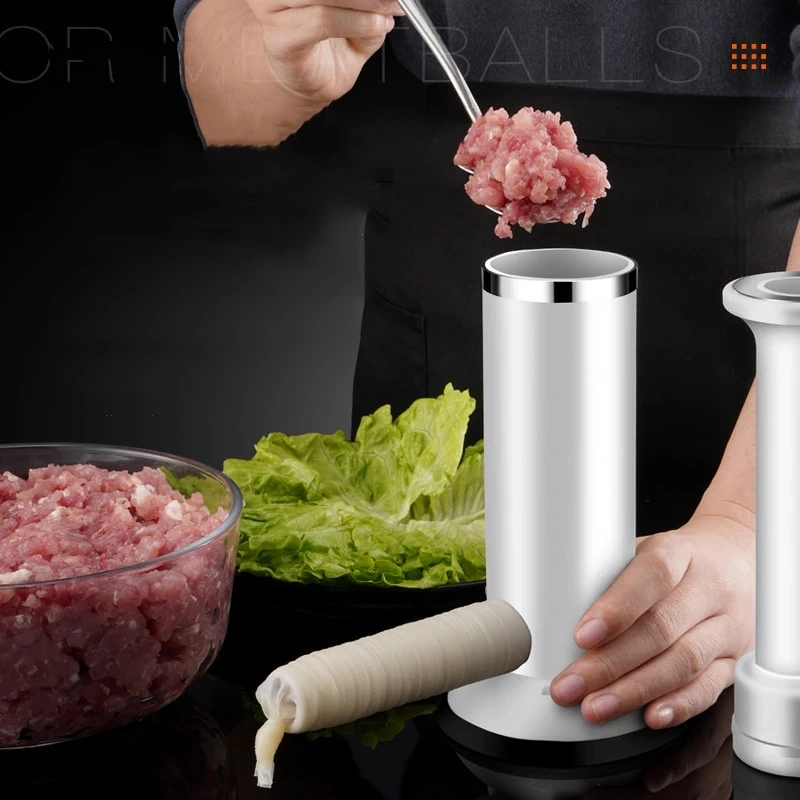 Máquina de enchimento de enchedor de salsicha com logotipo personalizado ferramenta de máquina de criação de Meatball plástico Processadores de comida Manual Ferramentas de cozinha em casa Máquina de fazer salsicha