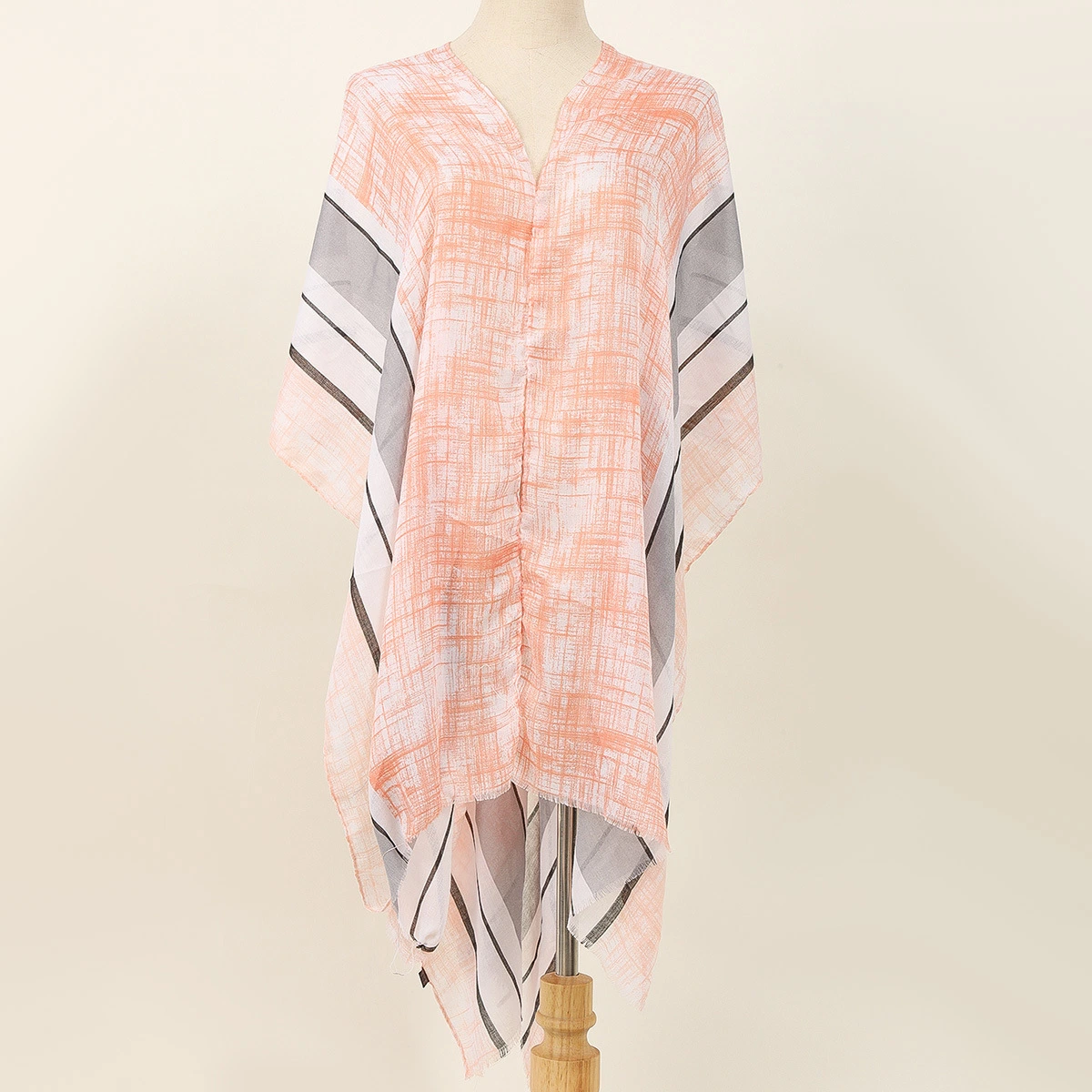 Women's Kimono Cover up Allover Print Ruffle Hem Beach Swimsuit Scarf