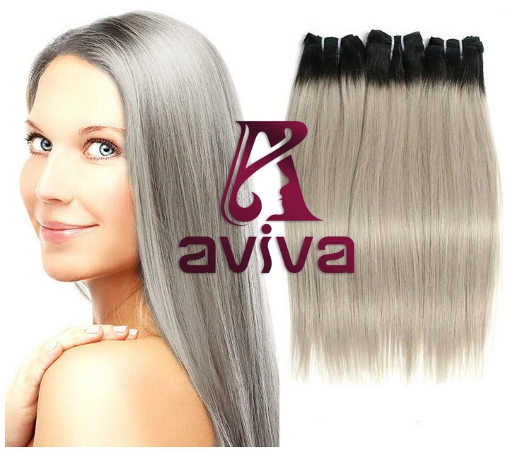 100% Remy couleur argentée double trame tirées en chinois d'un sèche cheveux humains Extension Virgin hair extension sèche trame (AV-TS01)