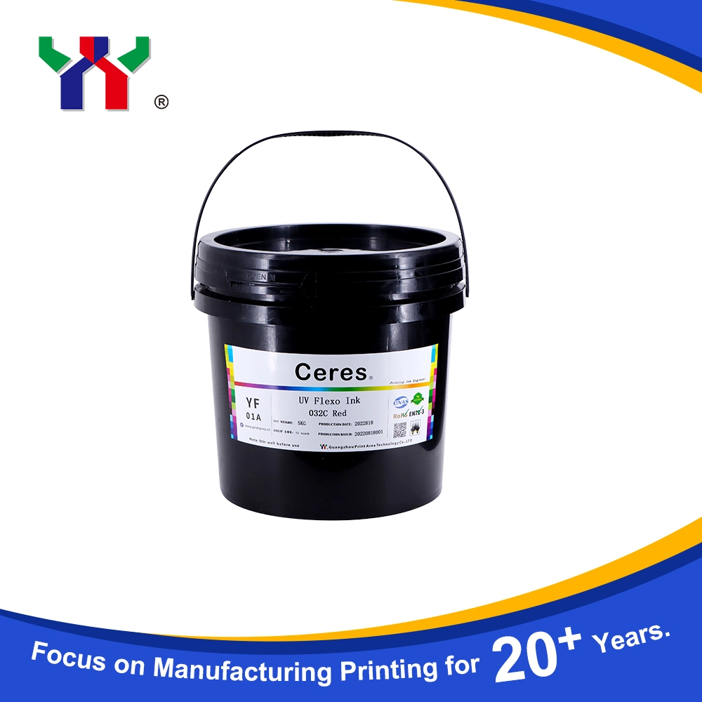 High quality/High cost performance Ceres Strong Adhesive Force UV/LED Flexo Printing Ink for Paper and Label Printing (PP, PET materials) , Color 032 Red 5kg/Barrel