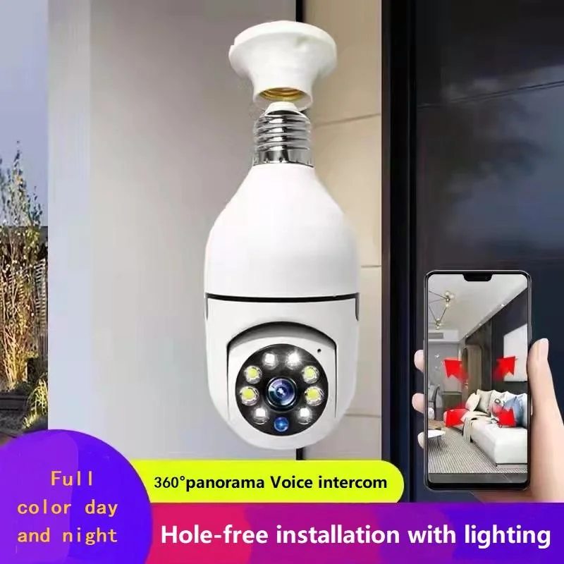 Vigilancia de cámara panorámica WiFi con E27 soportes HD 360 WiFi Lámpara de luz Seguridad Vigilancia IP Cámara CCTV inalámbrico bebé mascota Monitor Online Ver grabación de vídeo