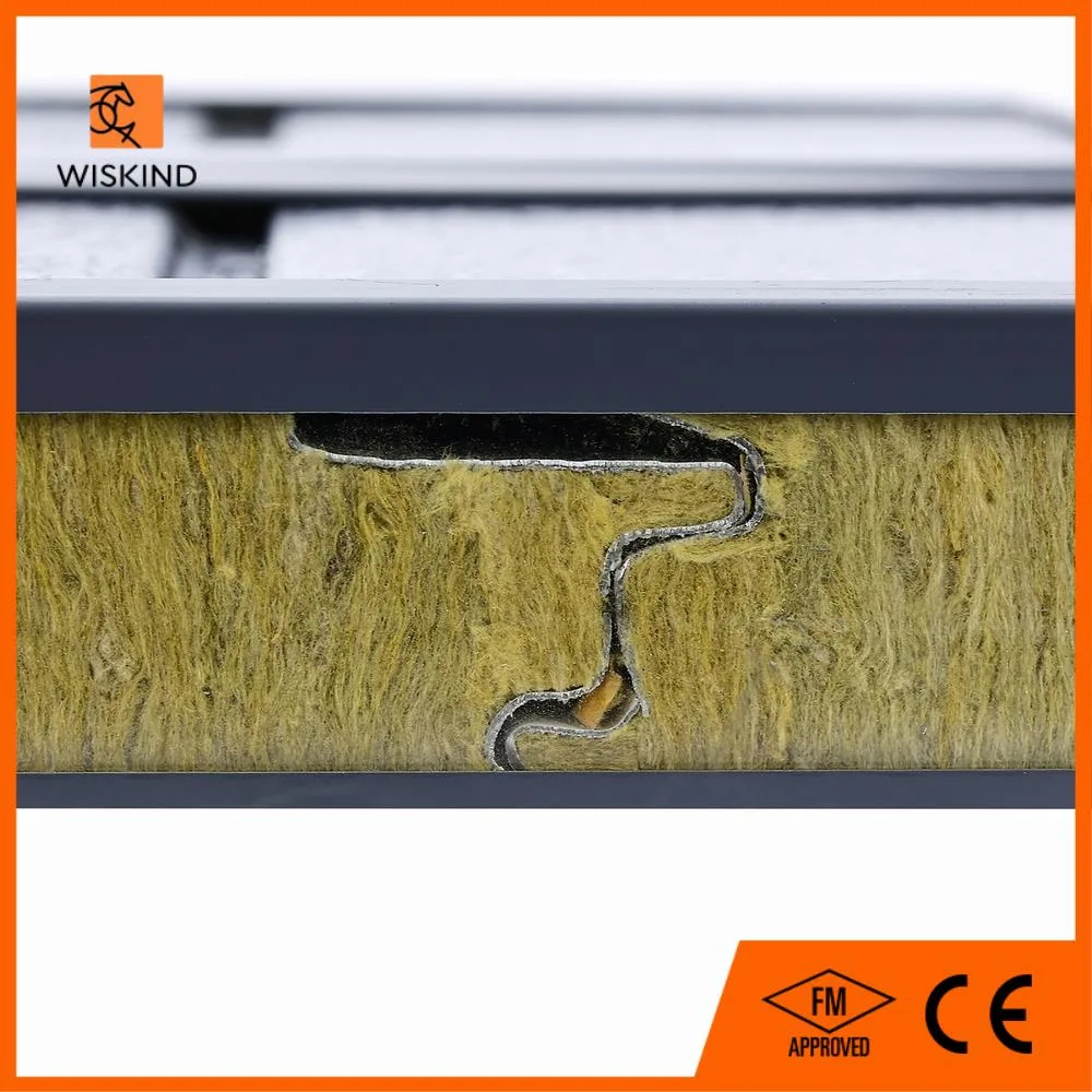 Heat Insulation 50mm 75mm 100mm 150mm Wall Roof Ceiling Rock Wool Sandwich Panel