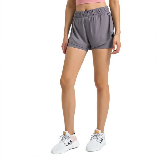 2 En 1 Shorts d'exercice pour femmes Shorts de course à séchage rapide et élastiques élevés Shorts de sport athlétiques pour femmes Shorts de gym pour femmes