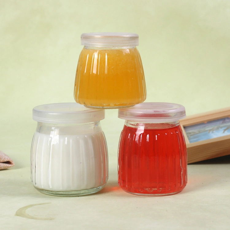 Wholesale 150ml 200ml Wide Mouth Striped Glass Pudding Jelly Jar with Plastic Cap