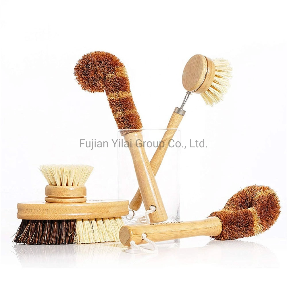 5PCS Bamboo Long Wooden Handle Cleaning Brush for Kitchen Bottle Clean Wood Brush for Vegetables and Fruit