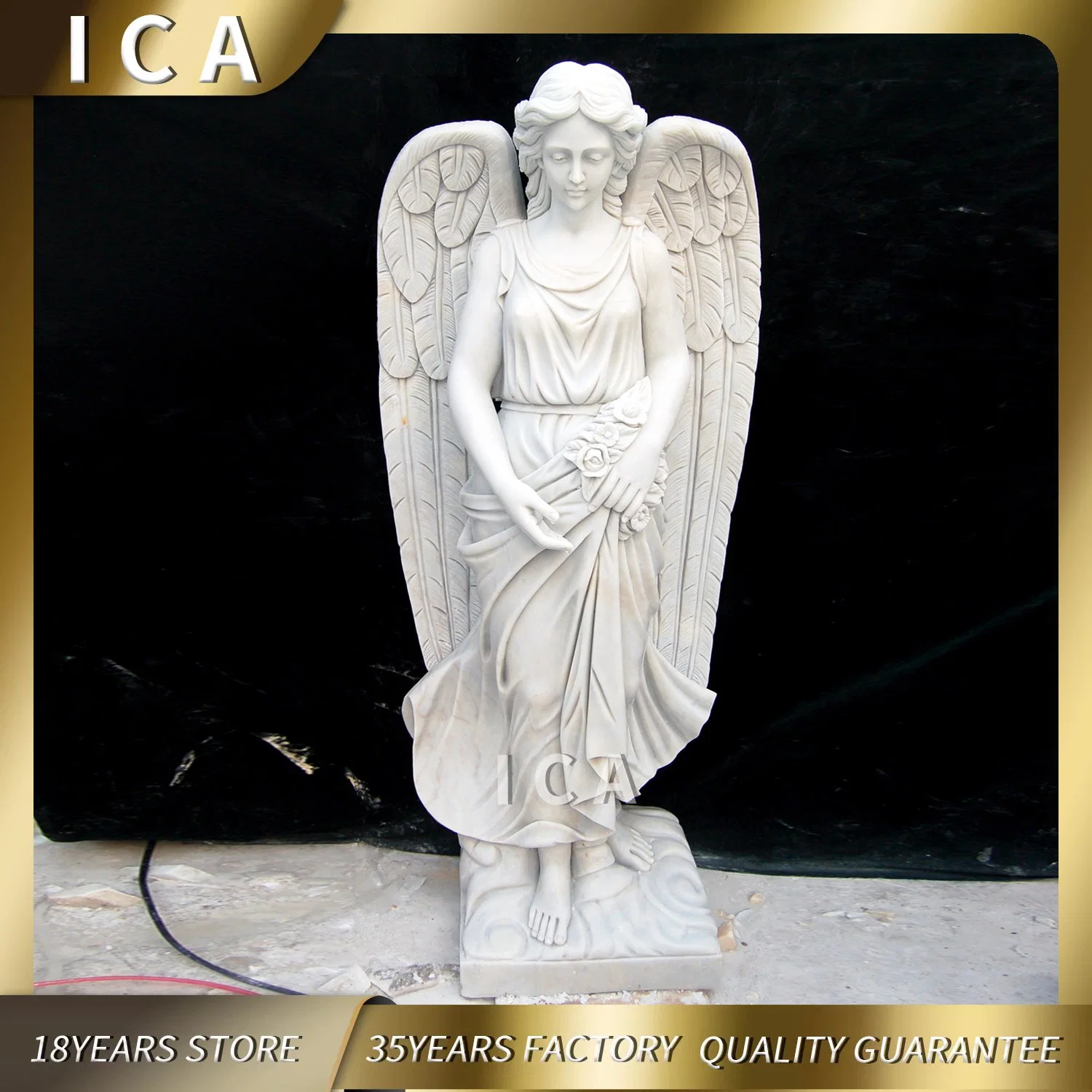 Natural White Marble Cemetery Angel with Wings Sculpture for Graveyard