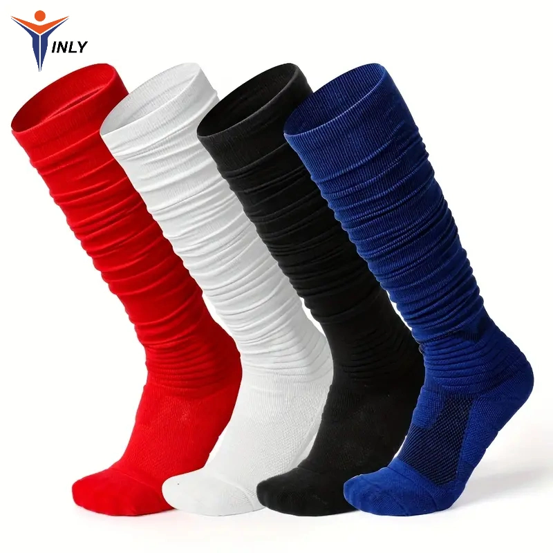 Men's Athletic Polyester Blend Solid Color Knee High Long Socks for Rugby Sports