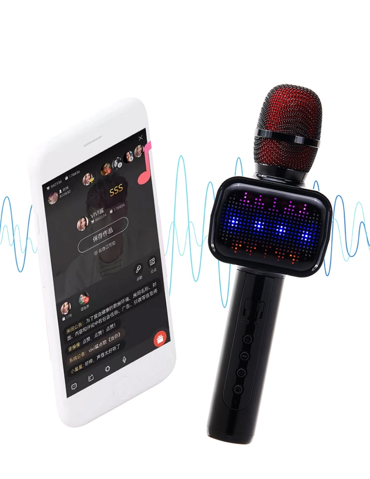 USB Wireless Microphone Karaoke Microphone Speaker with LED Flash Light