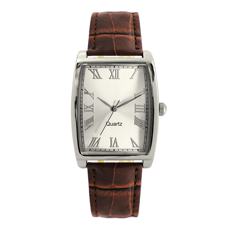 Hot Sale Classic Square Unisex Leather Belt Watches, Luxury Silver Colour Quartz Wrist Watch