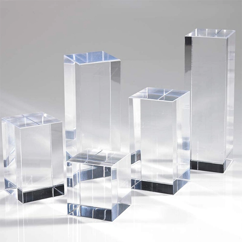 Stepped Plexi Riser Clear Cube Stands Acrylic Holder Hanger Display Block with Logo Printing