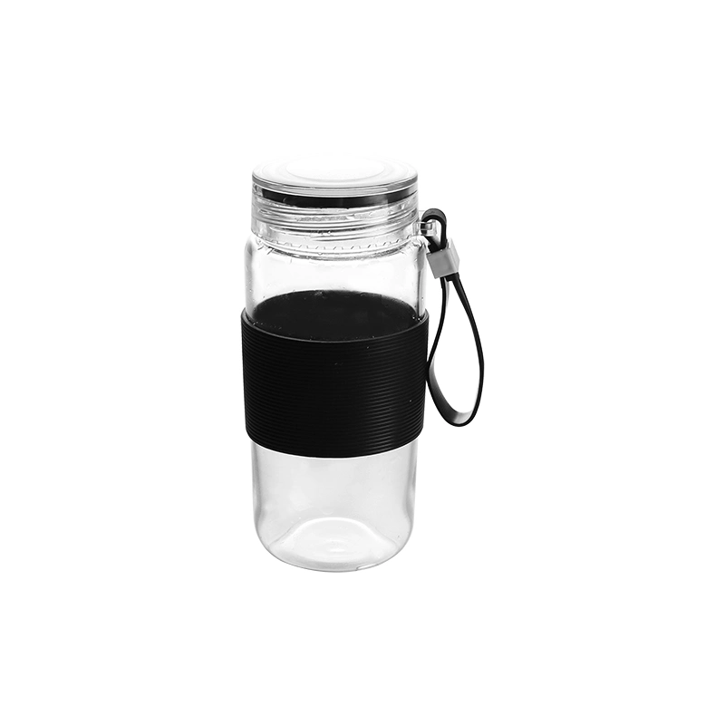 900ml Manufacture Portable Outdoor Hand Blown Heat-Resistant Glass Water Juice Drinking Bottle with Lid and Protective Sleeve with Customized Design