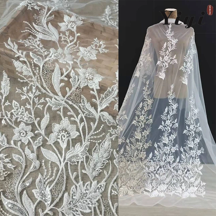 Factory OEM/ODM Wholesale/Supplier 3D Beads/Pearls/Sequins Shiny Design Embroidery Lace Fabric