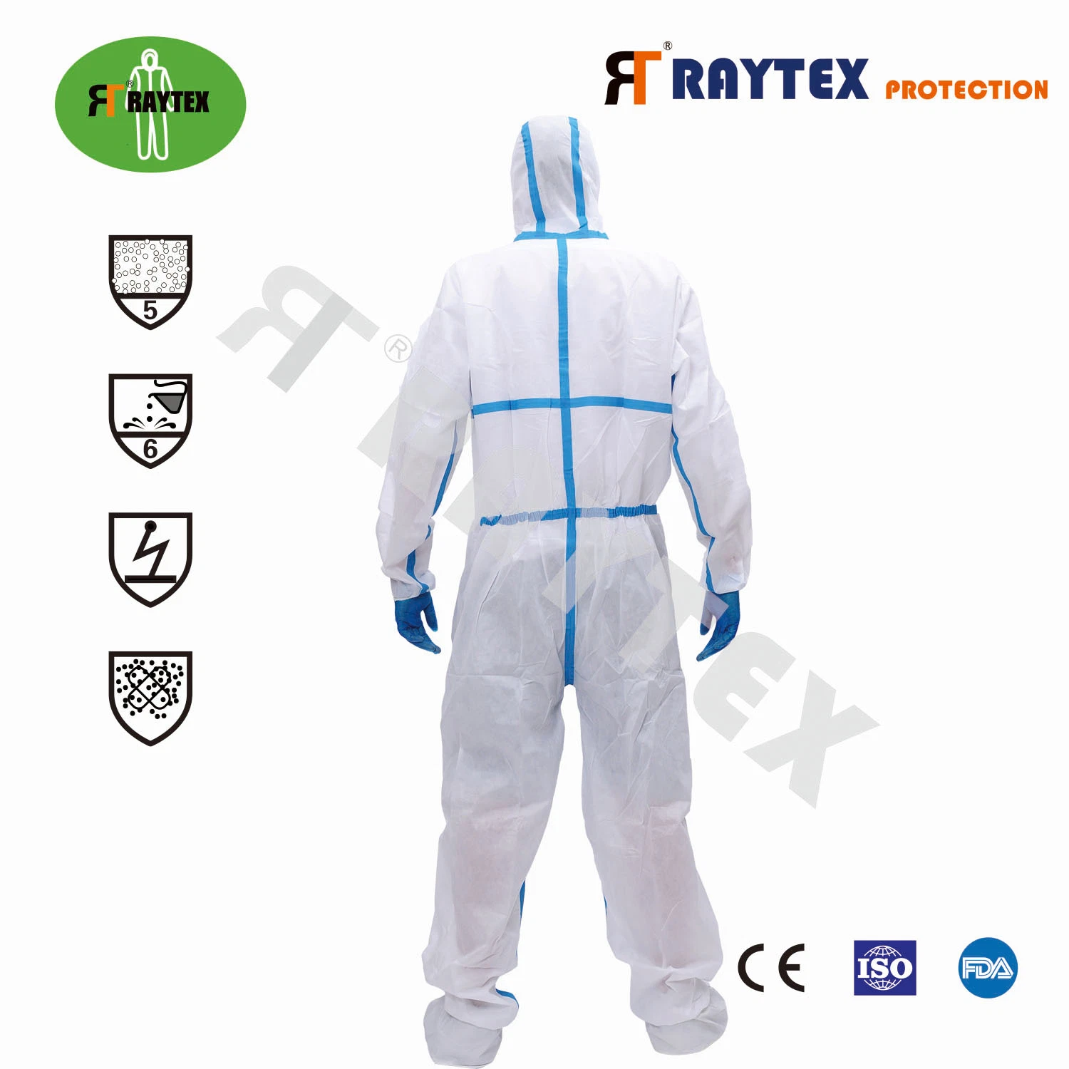 Disposable Type 5/6 Coverall with Heat Sealed Tapes and Protective Antistatic