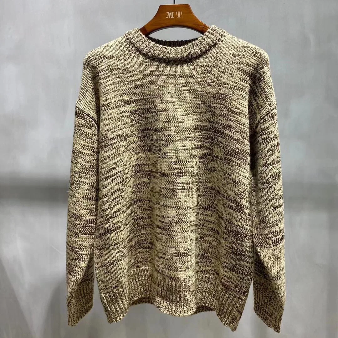 Ripped Striped Sweater Mens Loose Crew Neck Knitted Sweaters Autumn Casual Pullover Men