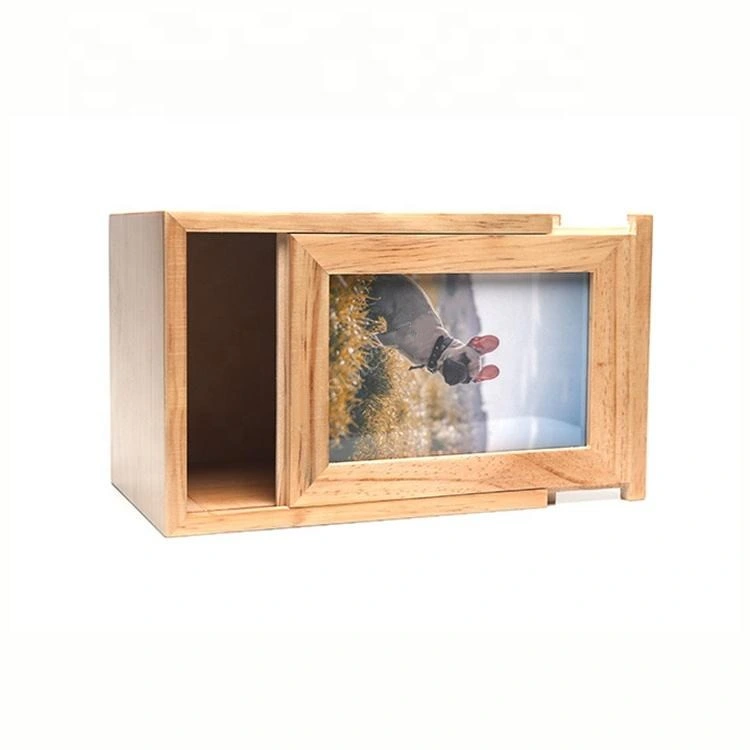 Großhandel Custom Hot Selling Keepsake Memorial Photo Frame Tier Urne Mit Kerzenhalter Holztiere Särge mit Kerze