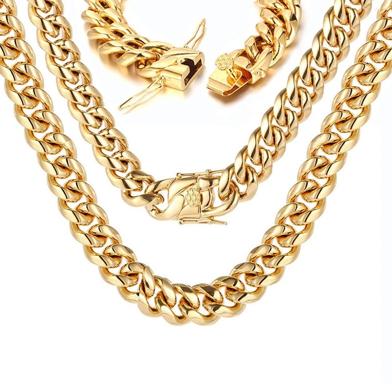 18K Gold Plated Jewelry Mens Cuban Link Chain Necklace Hip Hop Jewelry High quality/High cost performance  Miami Chain