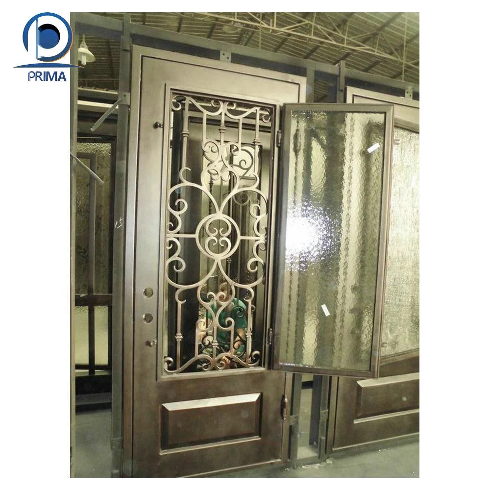 European Security Home Arched Single Double Main Entrance Front Entry Wrought Iron Door Price