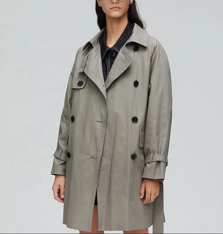 Estilo coreano de moda hecha a medida formal Trench para Chaqueta cortavientos cuello de vuelta Manga para hombro caído para mujer