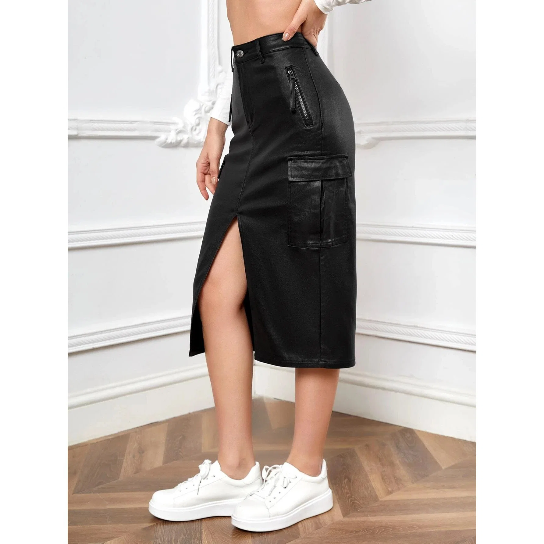 Mode féminine Denim avant noir taille haute Split Women' s de la hanche occasionnel jupe jupe en denim