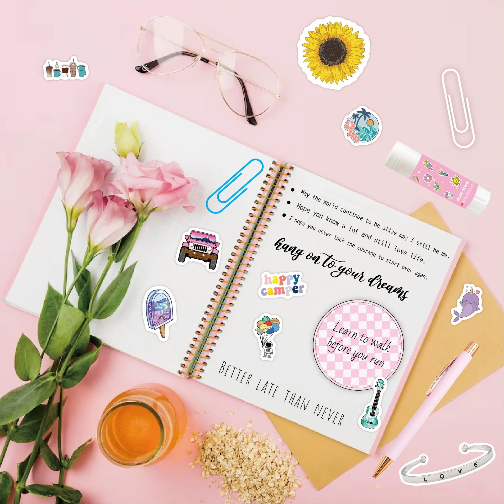 DIY Journey Set Pink Planner Diary Gift Box Scrapbook Sticker Kids Stationery Set