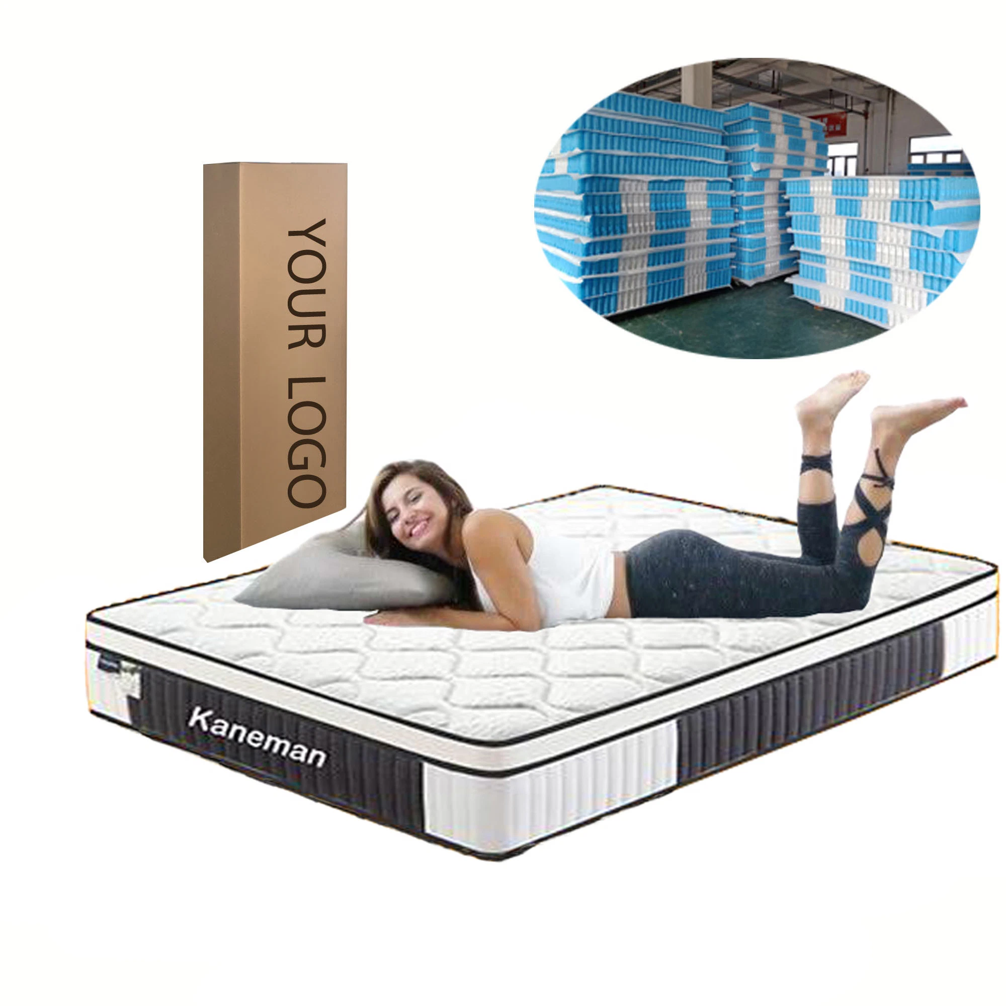 Premium 13 pouces de 12 pouces en latex naturel Matelas Printemps vide poche individuels comprimer dans une boîte de rouleau