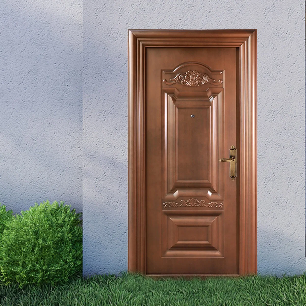 Simple Design High Quality Solid Wood Grain Painting Internal External Metal Door