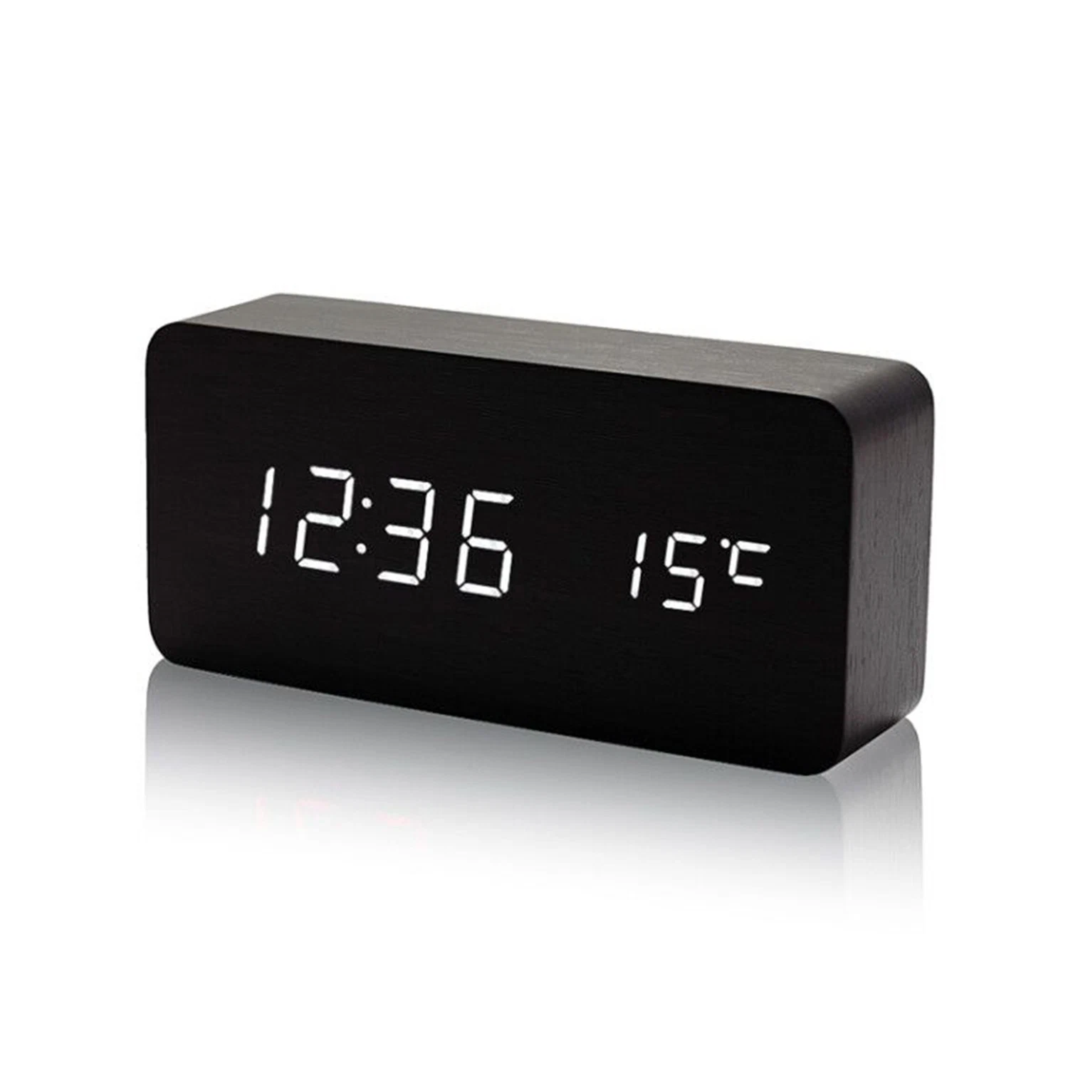 Factory Price USB Bamboo Digital Number Display Temperature Alarm Clock Bamboo Clock