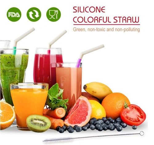 FDA Approved Eco-Friendly Two Color Mixed Silicone Drinking Straw with Brush Set