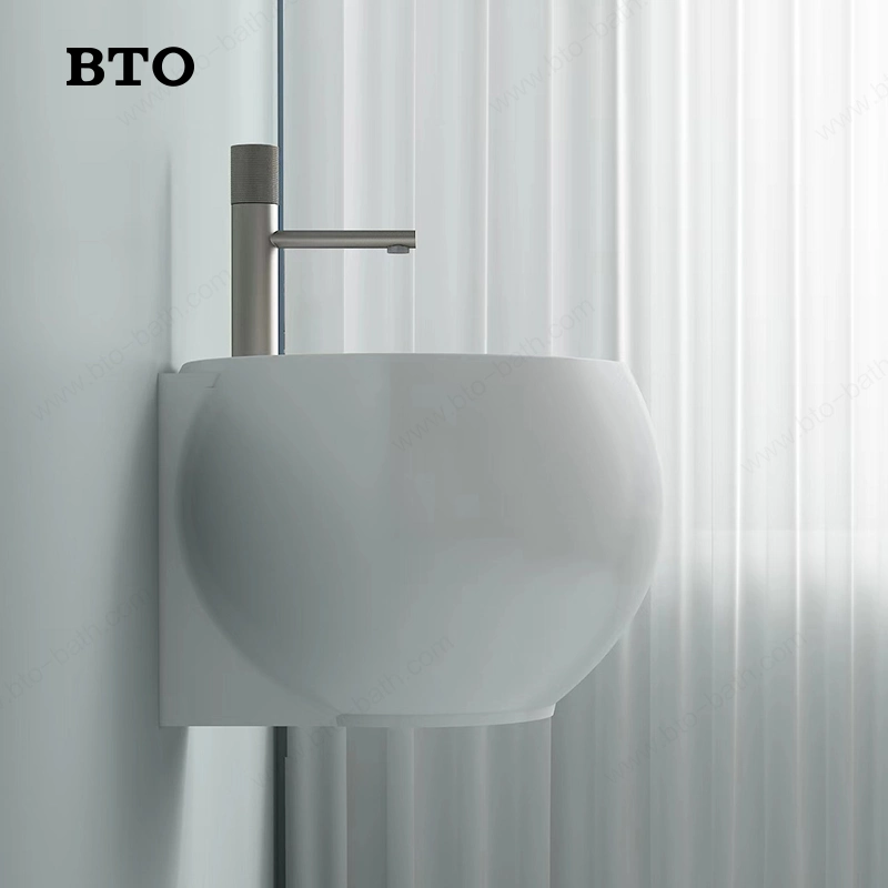 Bto Ceramic New Design Sanitary Ware Wall Mounted Hand Wash Sink Bathroom Egg Shape Wall Hung Basin