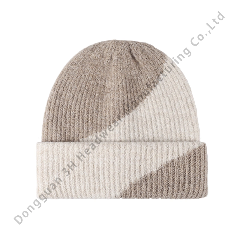 Großhandel Mode zwei Ton verdicken Winter Caps für Unisex Custom Mütze Mit Wollgestrick