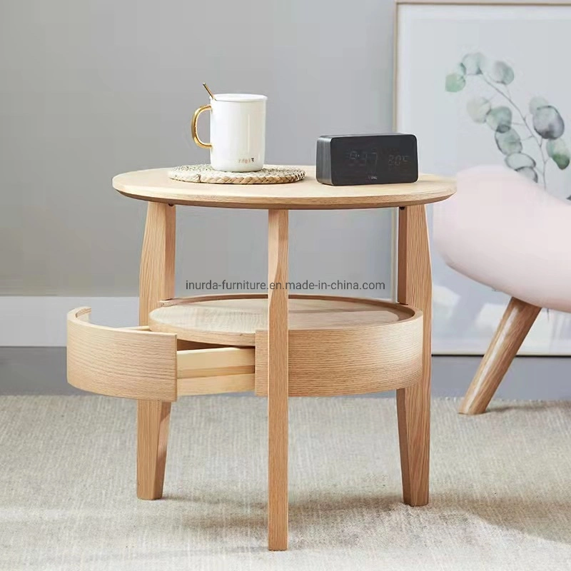 Modern Simple Bedroom Furniture Solid Wood Receptions Round Bedside Table