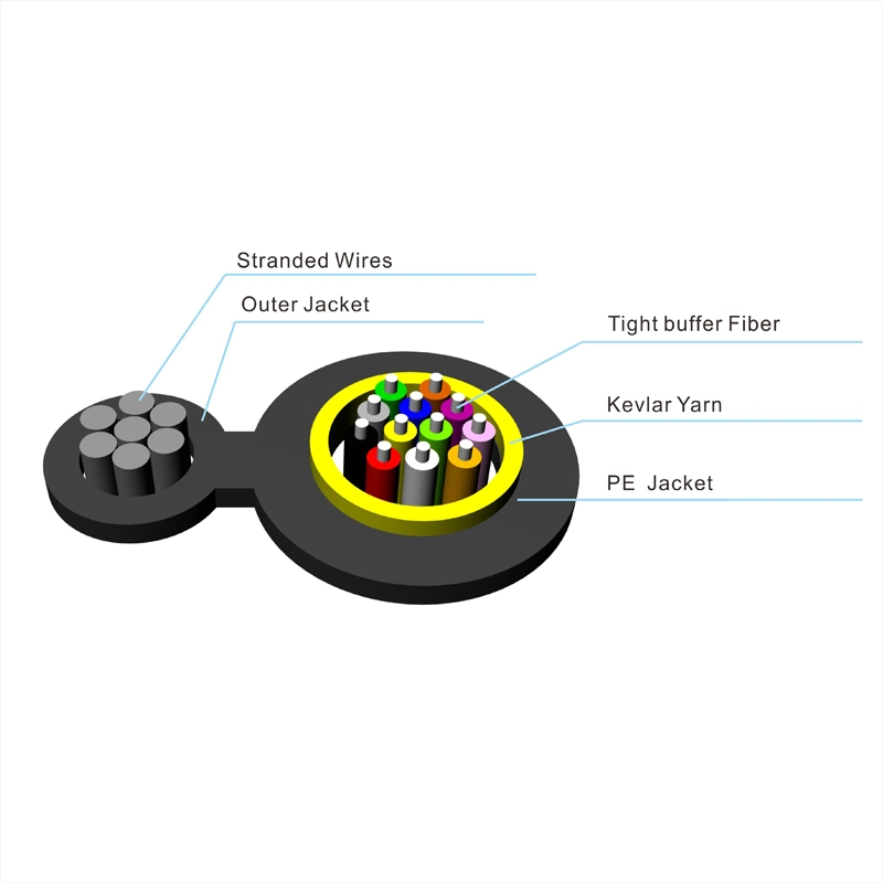 1 Core Fiber Optic Equipment Slef-Supported Tight Buffer Round Drop Cable for FTTH Optic Fiber Cable