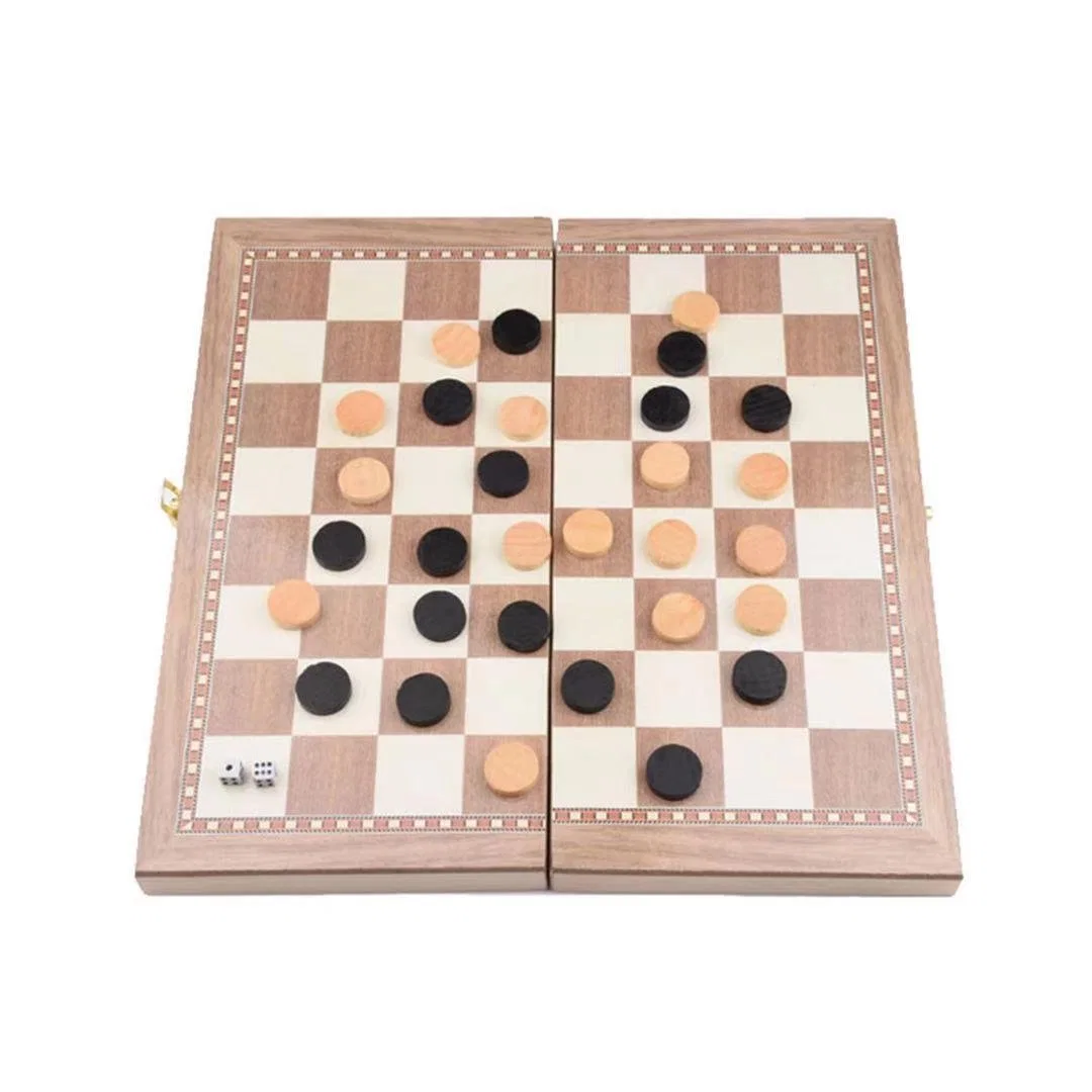 Folding Wooden 3-in-1 Checkerboard Solid Wood