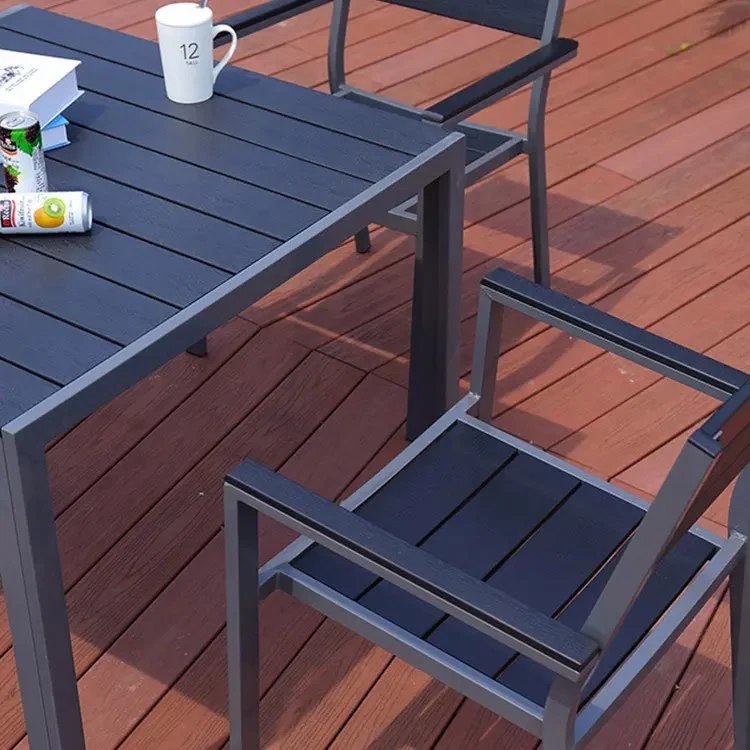 Wholesale/Supplier 4 People Black Wood Plastic Metal Outdoor Table Patio Furniture Garden Sets