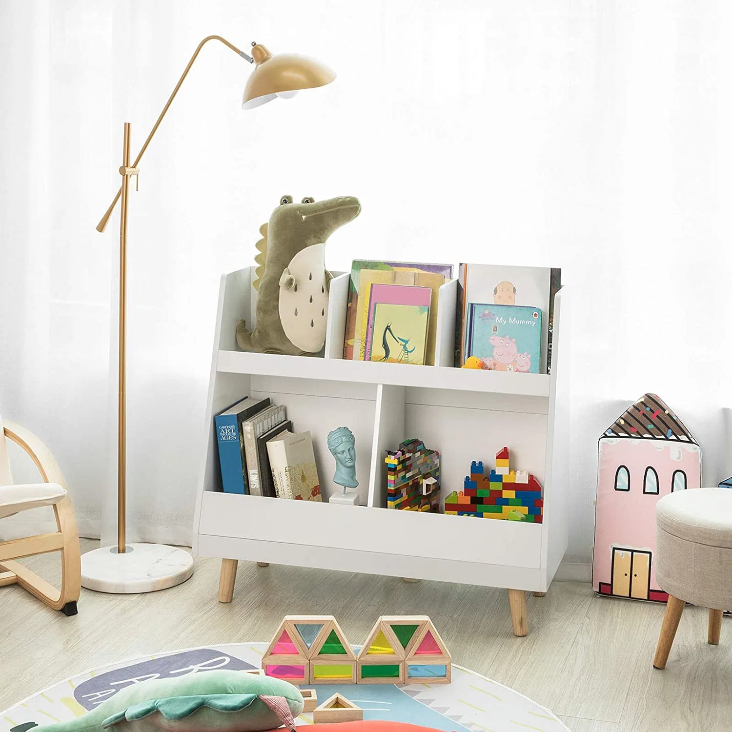 Children&prime; S Furniture Toys Books Storage Cabinet Solid Wood Legs