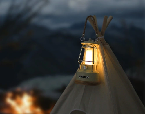 Batería recargable linterna LED Luz Camping Linternas lámpara Vintage Con Sling