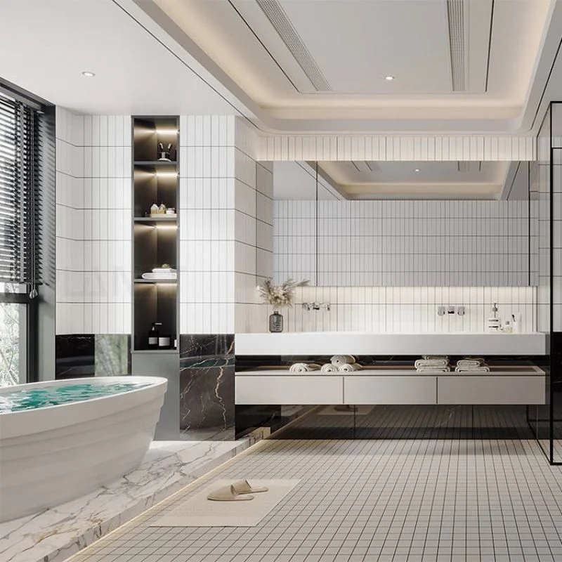 Planet Luxury Granite Mexican 84 Inch Triple Sink Bathroom Furniture Vanity with Mirror