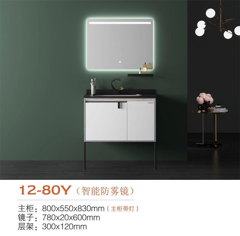 Easy Clean Luxury White Cabinet Door Bathroom Cabinet with Mirror Light Black Rock Slab Basin Solid Wood Floor Mounted Cabinet Bathroom Vanity