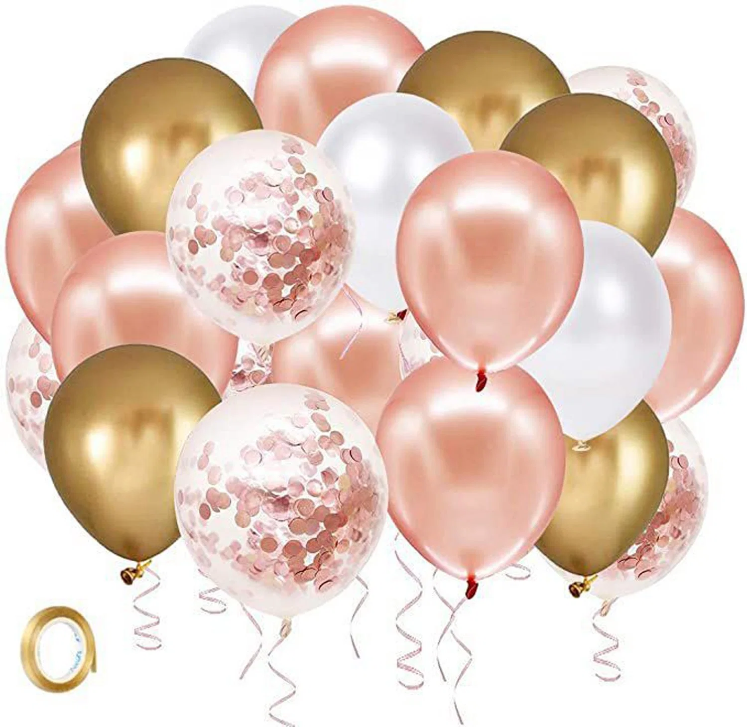 60 Pack White Gold Balloon 12 Inch Birthday Rose Gold Confetti Latex Balloons for Party Wedding Bridal Shower Decorations