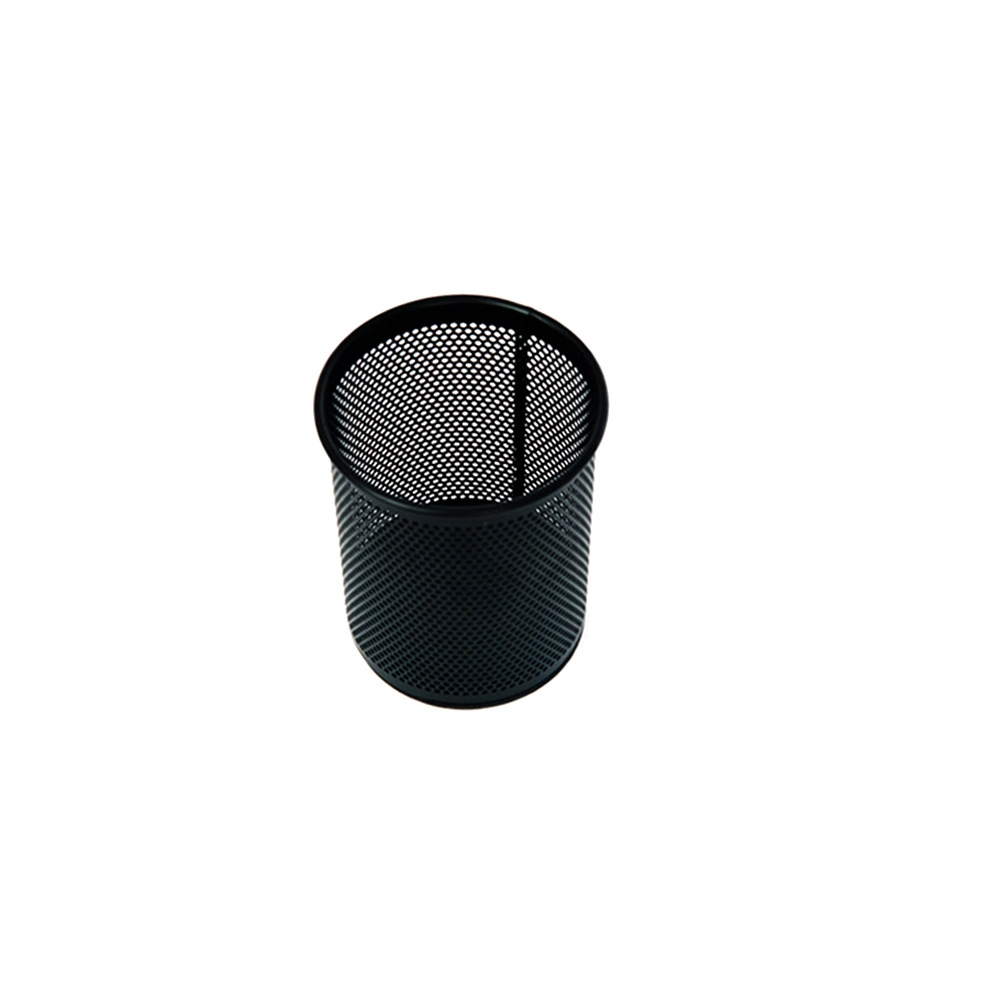 Office Desktop Black Metal Mesh Round Punching Pen Holder