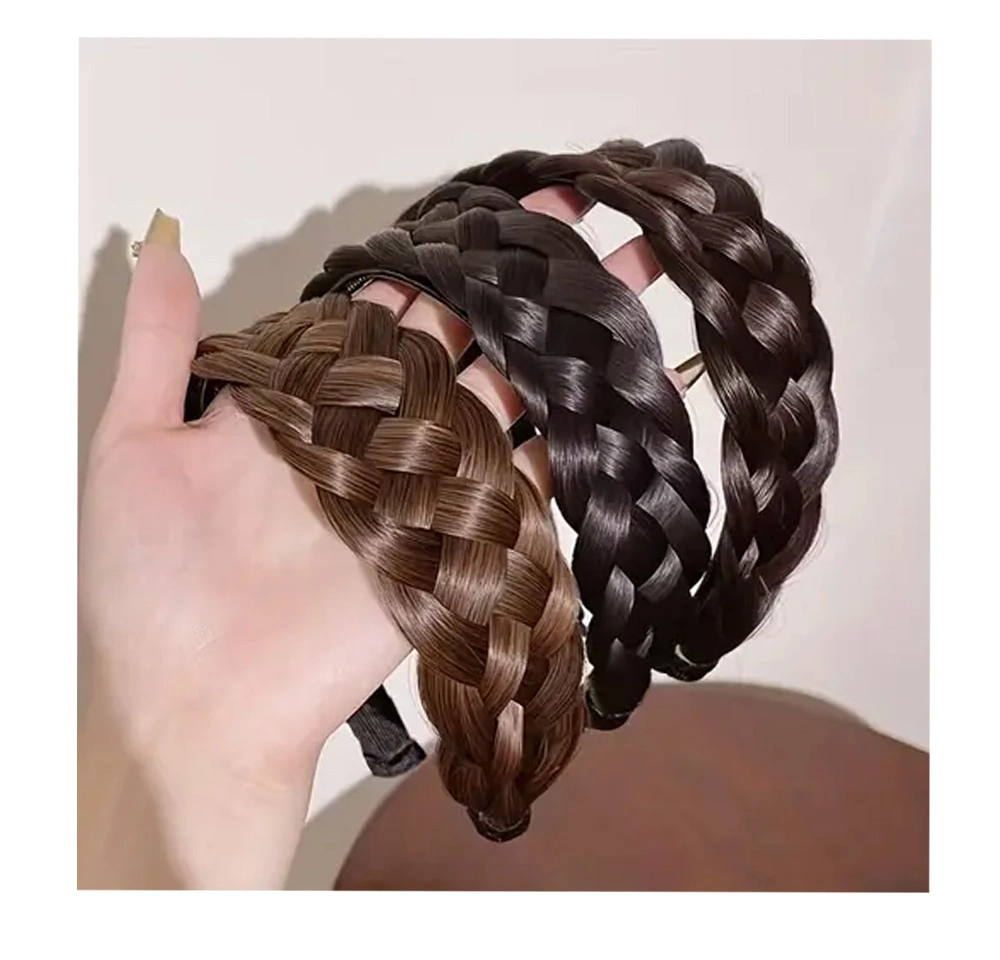 Female Wig Natural Hair Braided Headband Non Slip Wide Brimmed Braid Wig